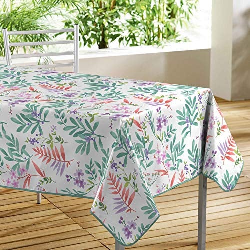 Douceur d'Intérieur Nappe Rectangle (140 x 240 cm) Herbella Blanc, PVC Imprimé