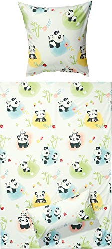Erwin Müller Kinder-Bettwäsche, Bettgarnitur Panda Flanell - temperaturausgleichend, wohlig warm, weich mit praktischem Reißverschluss - Panda Größe 135x200 cm (40x80 cm)