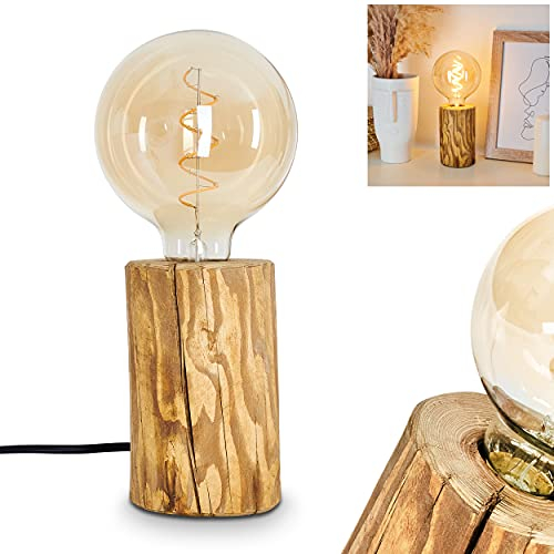 Tischleuchte Canedo, 1-flammige Tischlampe aus Holz und Kunststoff in Natur/Schwarz, Leuchte im skandinavischen Design mit An-/ & Ausschalter am Kabel und Lichteffekt, 1 x E27, ohne Leuchtmittel