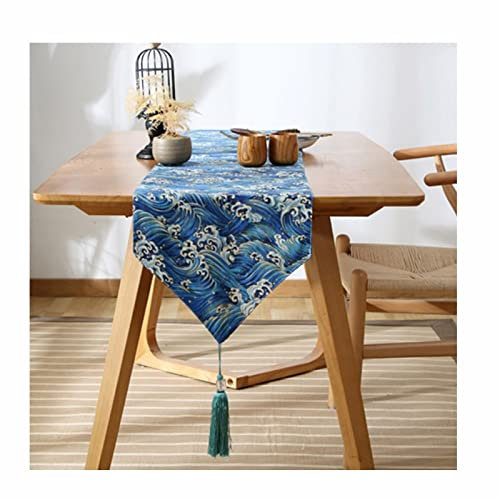 Aotiwe Tischband Blau, Tischtuch Weihnachten aus Baumwolle Ozean Wellen Blau 33x100CM für Feiertage Küche Hochzeit Dekor