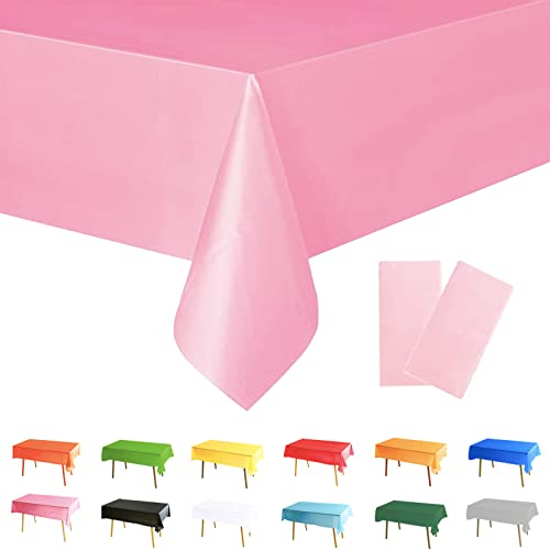 POPOYU 2 Stück Macaron Pink Streifen Tischdecken,Macaron Pink und Weiße Streifen Tischdecken Kinder Party Dekorationen Kunststoff Tischdecke für Kindergeburtstag,Picknick
