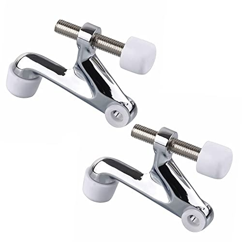 Triumph Hardware 2 Pack Hinge Pin Door Stopper,Adjustable Heavy Duty Door Stopper 2-3/8x15/16”,Polished Chrome,with White Rubber Bumper Tips