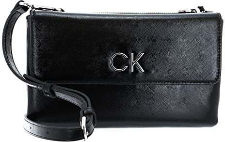 Calvin Klein Re-Lock Double Xbody With Flap Saffiano CK Black