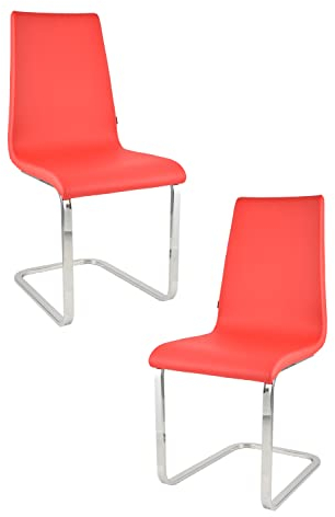 Tommychairs - 2er Set Freischwinger-Stühle BERLIN mit hochfestem rechteckigem Freischwingergestell aus Stahl und Sitzflaeche aus mehrschichtigem Holz gepolstert und mit rotem Kunstleder bezogen