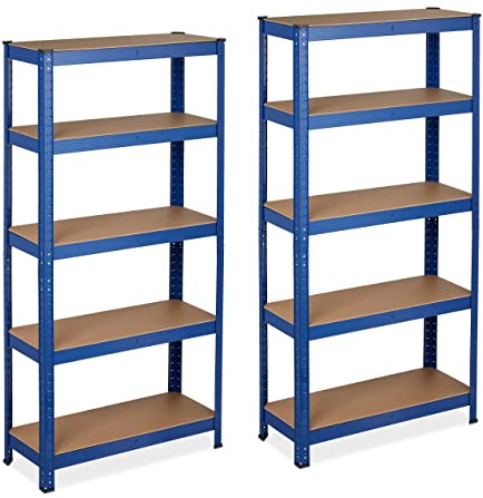 Relaxdays 2 x Schwerlastregal, Kapazität 875 kg, 5 Ebenen, zum Zusammenbauen, Keller, Garage, Stahl, HLP 150 x 75 x 30 cm