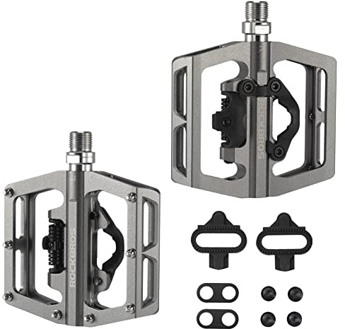 ROCKBROS MTB Mountain Bike Pedals Compatible with SPD Mountain Bike Dual Function Sealed Clipless Aluminum Bicycle Flat Platform 9/16 Pedals with Cleats for Road, MTB, Mountain Bikes