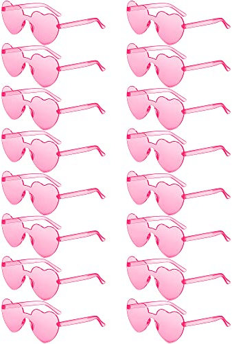 Colzzy 16 Paar herzförmige randlose Sonnenbrille, transparent, Süßigkeitenfarbe, rahmenlose Brille, bunt, getönte Brille für Party (Rosa)