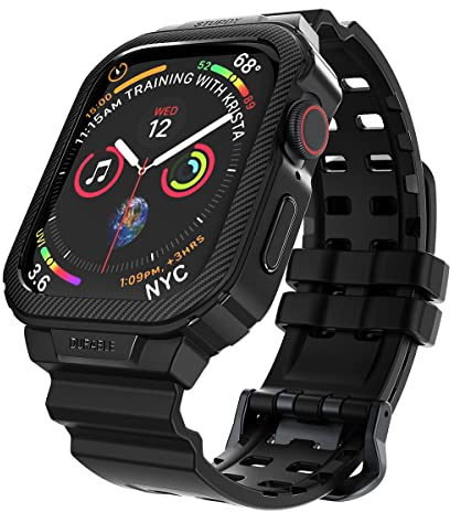 HALLEAST Armband mit Hülle kompatibel für Apple Watch 8 45mm SE 7 6 5 4 44mm, Weich TPU iWatch Sport Ersatz Armbänder mit Vollschutz Rugged Case Schutzhülle Männer Herren -Schwarz
