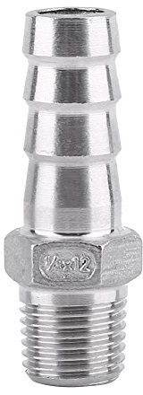 BORDSTRACT Accesorios de Espiga para Manguera SS304 Rosca Macho Acero Inoxidable Conector Cola Manguera Espiga BSP 1/8~3/4 para conectar tubería de Aire, tubería de Combustible, tubería (1/4×12mm)