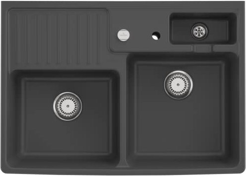 Villeroy & Boch Spülstein Doppelbecken, inklusive Ablaufgarnitur mit Excenterbetätigung, aus Keramik, 895 x 630 mm, Graphite CeramicPlus