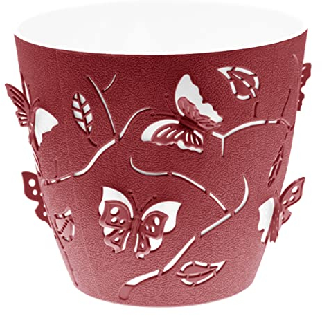 Lashuma rundes Pflanzgefäß rot, Blumenkübel draußen - drinnen, Kunststoff Pflanzschale Ø 14 cm