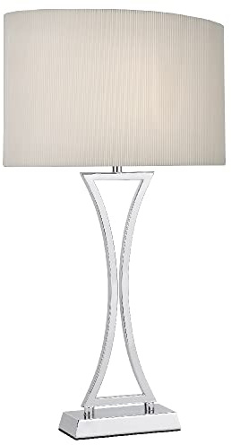 Polished Chrome Modern Concave Curved Table Lamp with Cream Oval Micro Pleat Shade | 53cm Height | 1 x ES E27 Lamp Bulb Required (Not Included) | Inline Switch | UK Approved | Contemporary Design
