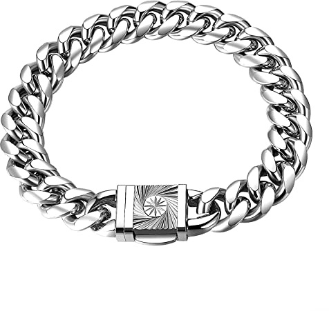 Cupimatch Königskette Armband Herren Edelstahl Biker Armband, Panzerkette Kubanische Kette Rechteck Armketten Fahrradkette Motorradkette Hochglanz Poliert Rock Armreif 22cm, Silber Gold Schwarz