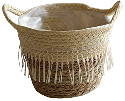 Panier en paille naturelle en rotin - Pots en jonc de mer tissé à la main - Cache-pots de fleurs - Décoration d'intérieur