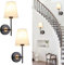 MRHYSWD 2er-Set Wandleuchte Innen Wandlampe Schwarz und Gold, Wandleuchte Schlafzimmer Wohnzimmer Flur Badezimmer, Wandlampe Vintage Modern Retro Wandbeleuchtung Mit Lampenschirm, Wandleuchte E27