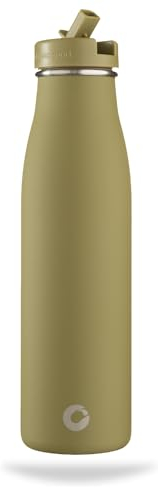 onegreenbottle Evolution - Botella de agua de acero inoxidable, sin BPA/BPS, tapa con popote aislada a prueba de fugas, 500 ml, bebidas frías y calientes, acabado de piel de manglar
