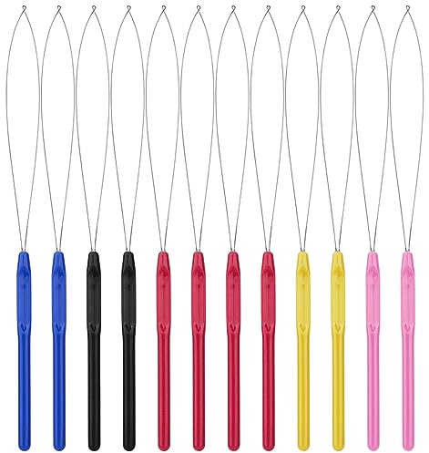 12PCS Bucles de extensión de cabello de plástico multicolores, Bucle de extensión de cabello, Herramienta de gancho de extracción de aguja para kit de extensiones de cabello de microenlaces