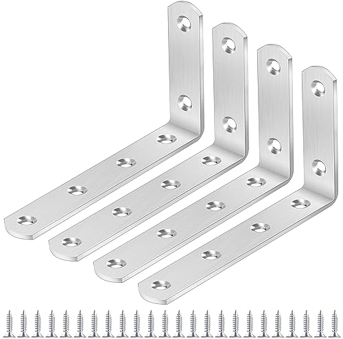 Yeepeo Staffe per Mensole 125 × 75 mm a Forma di L - Supporto per Mensole da Parete in Acciaio Inox - Resistenti, ad Angolo Retto, Con 24 Viti