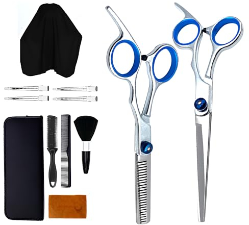 ZSMJAER 12 Pcs Haarschere Set,Professionelles Friseurscheren Set,Schere aus Rostfreiem Stahl,Einen Haarumhang,Einen Kamm und Clips,Geeignet für Haushaarschnitte für Männer,Frauen und Haustiere
