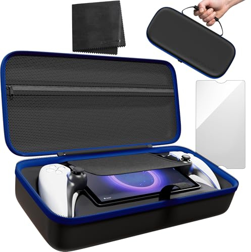 Neptune Custodia da trasporto per PlayStation Portal, custodia antiurto e impermeabile con pellicola proteggi schermo, torre in microfibra per console portatile PS5, custodia per PSP Portal (nero, blu