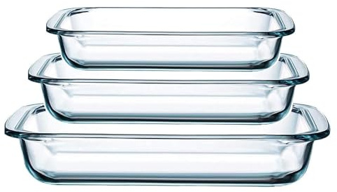 Auflaufform Set 3-teilig aus Glas | 1L, 1.6L, 2.2L | Rechteckige Glas Auflaufformen mit Hohem Rand | Ofenfeste Backform für Lasagne, Tiramisu, Auflauf | Backofen | Spülmaschinenfest