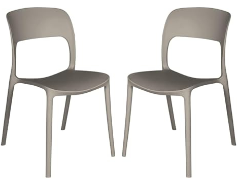 eacommerce Set 2 Sedie in polipropilene impilabili da giardino bar ristoranti Patio da esterno e interno Design Giardino e Cucina (Tortora, Set 2 Sedie)