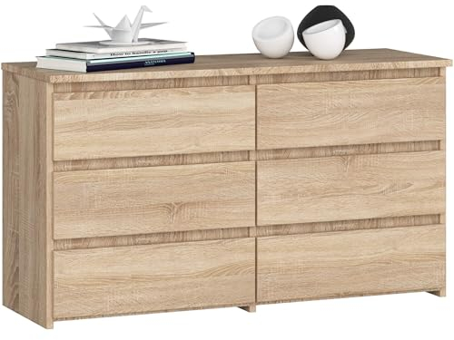 AKORD | Kommode CL-100 mit 6 Schubladen | Komodenschrank | Funktional | Für Wohnzimmer | Für Schlafzimmer | Langlebig | Rollenführung | ABS-Kante 35x100x57cm | Sonoma Eiche + Sonoma Eiche Front