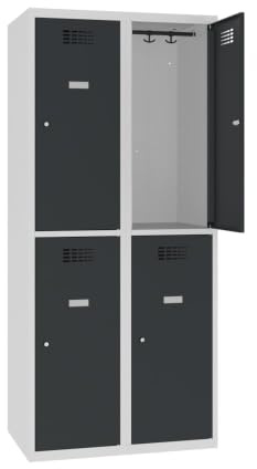 Steinbock Spind 4 Fächer | H180xB80xT50 cm | Anthrazit | Zylinderschloss mit 2 Schlüsseln | Metallspind inkl. Kleiderstange, Kleiderhaken, Namensschild | Schließfachschrank