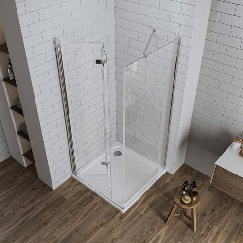 LUXESPIRE Duschkabine Eckeinstieg 90x90x185cm 180° Falttür mit Seitenwand 6mm Glas Eckdusche Drehtür Klapptür Duschabtrennung für Badezimmer