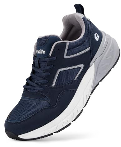 FitVille Chaussures Sport Homme Extra Large Baskets Running Confort Chaussure de March Respirant Course Jogging Bleu Marine 44 EU Large