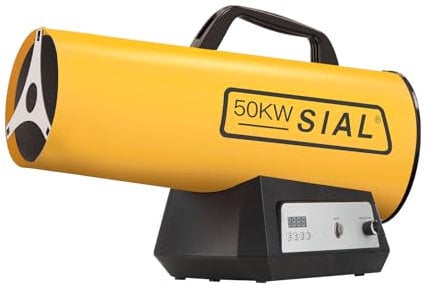 SIAL 50kW Gasheizgebläse Heizkanone Gasheizer Heißluftgebläse Bauheizer Heißluftgenerator Gas Heizgerät Heizstrahler Elektronischer Thermostat/Automatische Abschaltung, Gelb Q50E