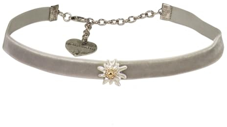 Alpenflüstern Trachten-Samt-Kropfband Strass-Edelweiß Greta mini - Trachtenkette enganliegend, Kropfkette elastisch, Damen-Trachtenschmuck, Samtkropfband schmal (grau) DHK330