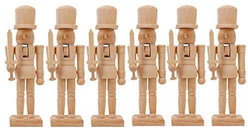 DEARMAMY 6Pcs 12cm Blank Wooden Nutcracker:Unpainted Wooden Nutcracker Christmas Nutcracker Ornaments For Hanging on Tree and Holiday Crafts