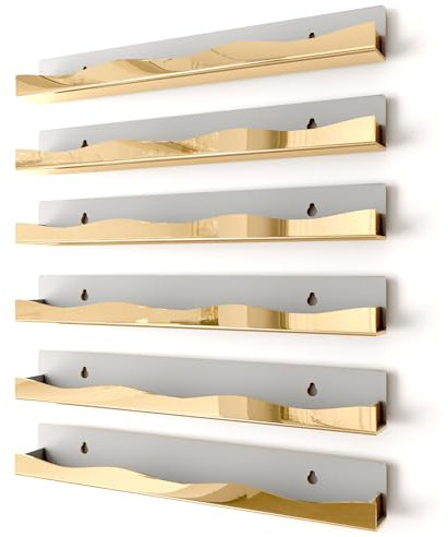 YMVV Lot de 6 étagères murales pour vernis à ongles – 38,1 cm – Finition miroir dorée – Rangement pour produits de maquillage et produits de beauté – Présentoir multifonction pour petit espace
