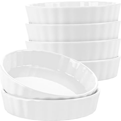 LOPYXBR Lot de 6 petits plats à tarte en céramique - 12,8 x 2,6 cm - Blanc - 240 ml - Pour soufflé, fondants muffins, crème brûlée