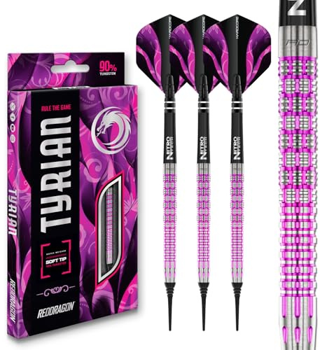 RED DRAGON Darts – Tyrian - 90% Wolfram Professional - 20g Fass / 22g Volles Gewicht Professional Weiche Spitze Dart-Set mit Dart Flüge und Dartschäfte