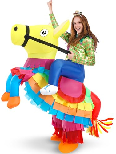 Halloscume Adult Inflatable Piñata Costume with Sombrero Mexican Unisex Ride on Fiesta Outfit Disfraz De Piñata for Cinco De Mayo Taco Party, Luau Events, Halloween