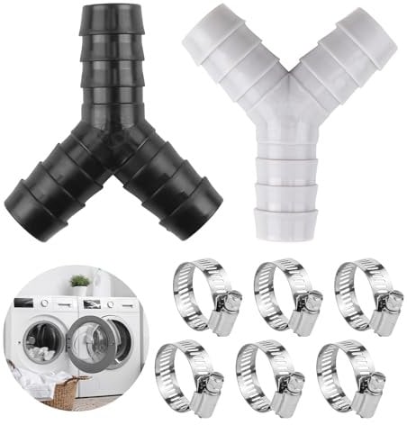 2 Way Y Splitter for Pipes Double Waste Pipe Connection Accessory for Washing Machine and Dishwasher Includes Three Hose Clamps Universal Dishwasher Drain Hose Compatible with 16-27mm Diameter Hoses