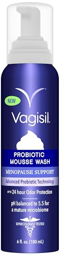 Vagisil Menopause Support Probiotic Mousse Wash, pH Balanced for Mature Microbiome, 24 Hour Freshness, Light Botanical Scent, Gentle Formula For Mature Skin, Sulfate-Free, 6 oz