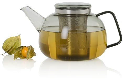 AdHoc TK67 Teekanne Yuna | Borosilikatglas im dezenten Rauchgrau | skandinavisches Design und edler Materialmix | für 1,6 Liter Tee