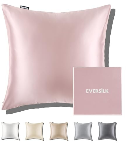 EVERSILK Taie d'oreiller en Soie de Mûrier, 22 Momme, 60x60cm, Rose | Certifiée Oeko-TEX®, 100% soie naturelle, pour Cheveux et Peau, Double face, fermeture éclair cachée, douce, 1 Pièce