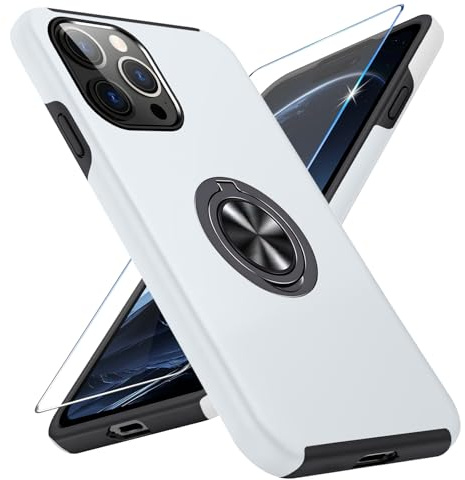 Vaki Handyhülle für iPhone 15 Pro Hülle mit Schutzfolie, Schutzhülle Case mit 360° Magnetischer Ring Ständer Kratzfest Fallfestigkeit Stoßfest für iPhone 15 Pro Cover (Silber)