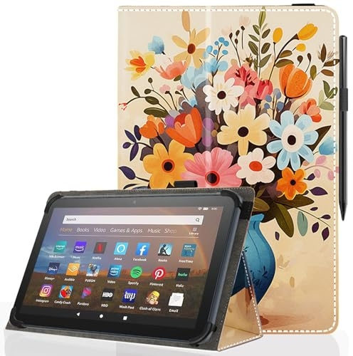 Pudiceva Universal 10 10.1 Inch Android Tablet Case,Slim Folding Stand Cover for All 9-10.5 Touchscreen Tablet Case with Stylus Pen Holder,Vase