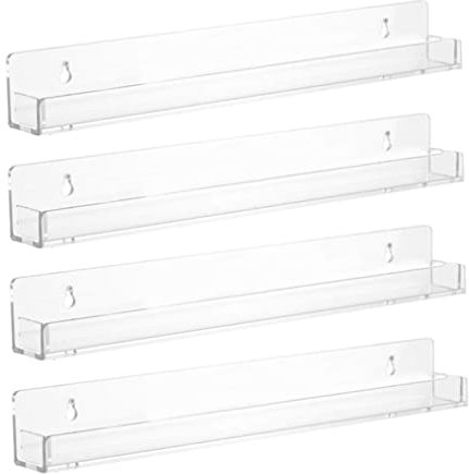 Nail Polish Organizer 4PCS 15x2x1.7in Clear Acrylic Nail Polish Shelf, Wall Mounted Rack for Essential Oil Spice