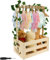 Holzkiste für Babyparty mit Stange Holz 40×30×55cm Babyparty Schrank mit 26 Brief 10 kleiderbügel für babys Babykorb mit Griff Geschenk für Geburtstage Babypartys Neugeborenes (Holzfarbe+Blatt)