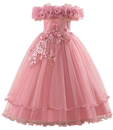 SoLu DAY8 Robe Princesse Fille sans Bretelles 7-12 Ans Tulle Robe de Soirée Fille Cérémonie Cocktail Mariage Chic et Elegant Glamour Pas Cher Confortable Vacances Dress