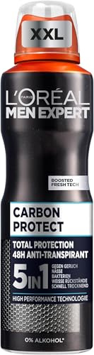 L'Oréal Men Expert XXL 5in1 Deospray für Männer, Bodyspray gegen starken Schweißgeruch, Schwitzen, Achselnässe und weiße Rückstände, Herren Deo Antitranspirant ohne Alkohol, Carbon Protect, 1 x 250 ml