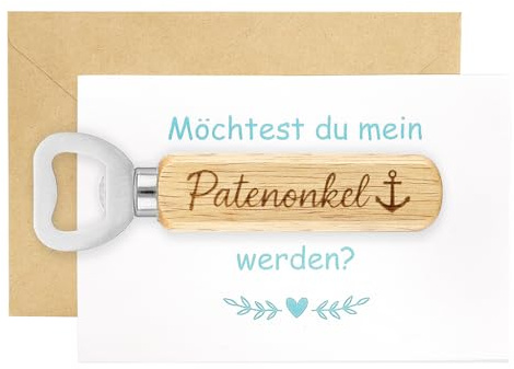 FIDWALL Patenonkel‑Fragen Flaschenöffner – Geschenk für Taufpate mit „Möchtest Du Mein Patenonkel Werden?“‑Karte, Holz‑Bieröffner‑Kapselheber‑Set für Schwangerschaft, Geburt, Taufe