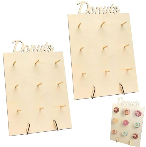 ZHAOYCSH 2 Stück Donut Wand aus Holz, 9-Loch Donut Ständer für Hochzeiten, Geburtstage, Jubiläen und Partys für Süßigkeitenwagen, Candy Bar und Dessert-Dekoration. Robustes Donut Display mit 30x40 cm