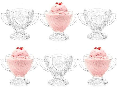 Boarle Set di 6 ciotole da dessert in vetro gelato, 200 ml, per gelato, cocktail, frutta, insalate e budini, con fondo spesso, design elegante